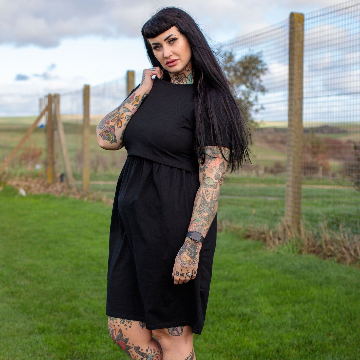 Casey Black Cotton Breastfeeding Skater Dress