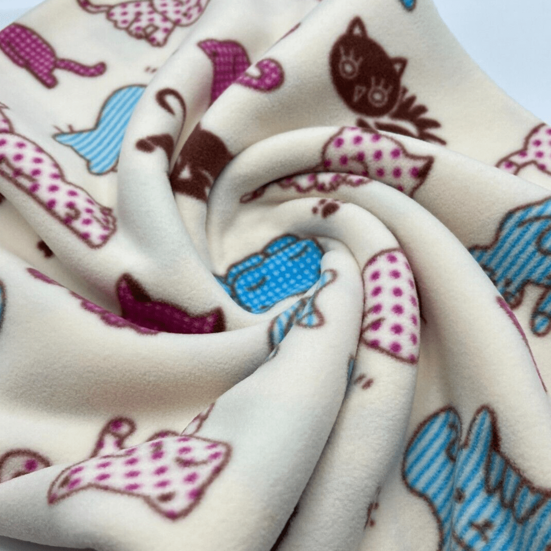 Cat Printed Anti-Pil Polar Fleece Fabric Blanket Loungewear