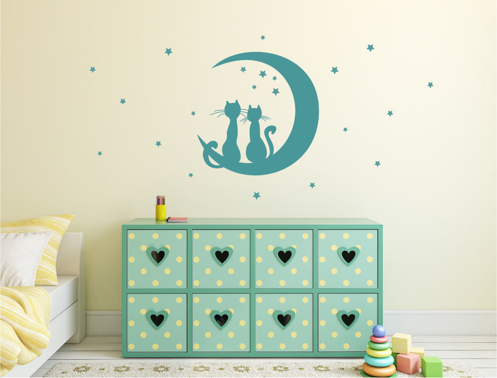 Cats Moon and Stars Nursery Wall Sticker