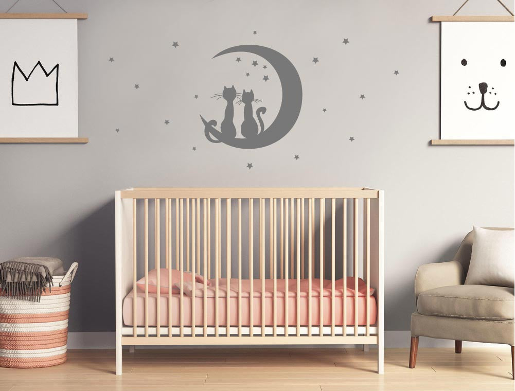 Cats Moon and Stars Nursery Wall Sticker