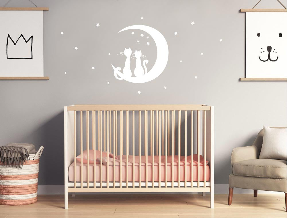 Cats Moon and Stars Nursery Wall Sticker