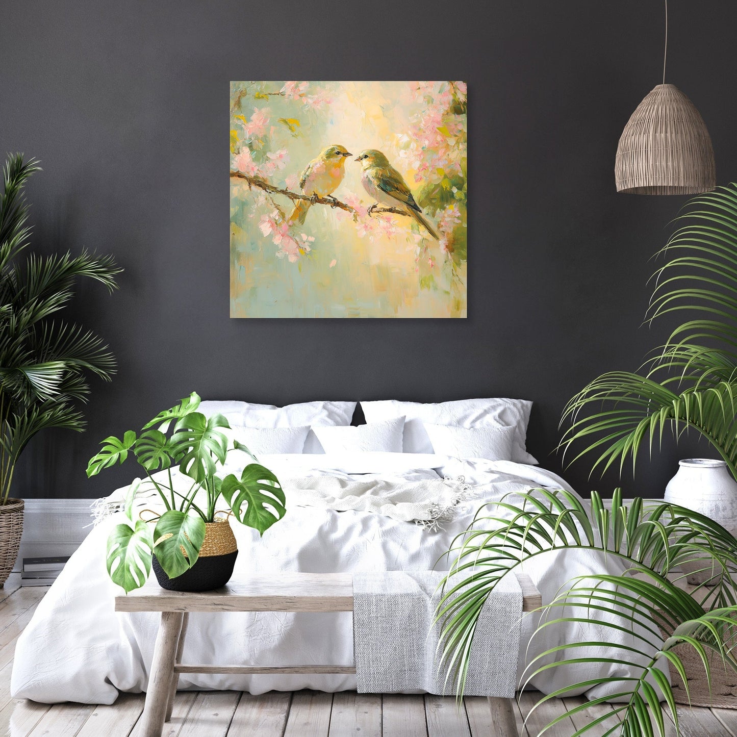 Lovebirds on Blossom Canvas