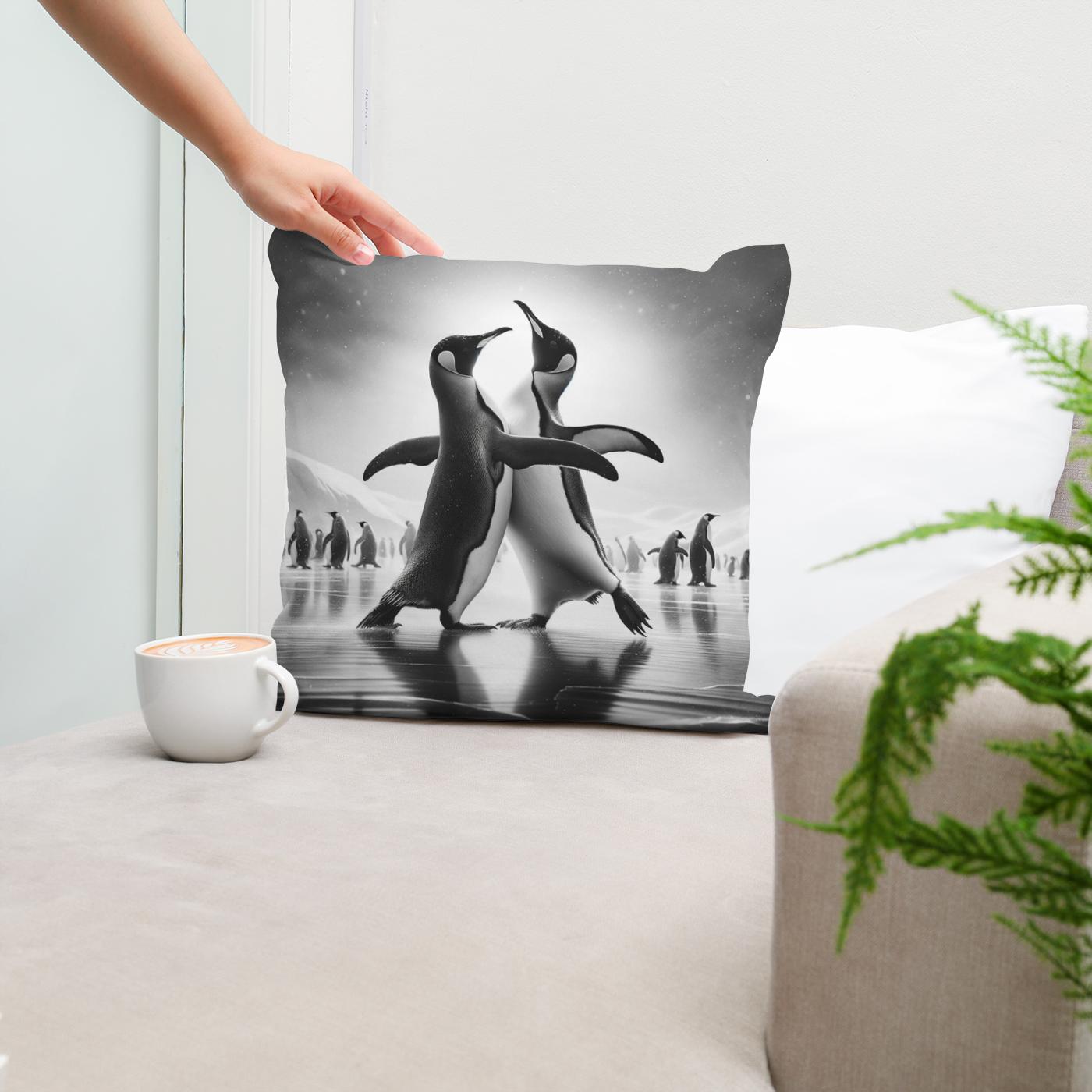 Ice Ballet: Penguin Duo Cotton Cushion