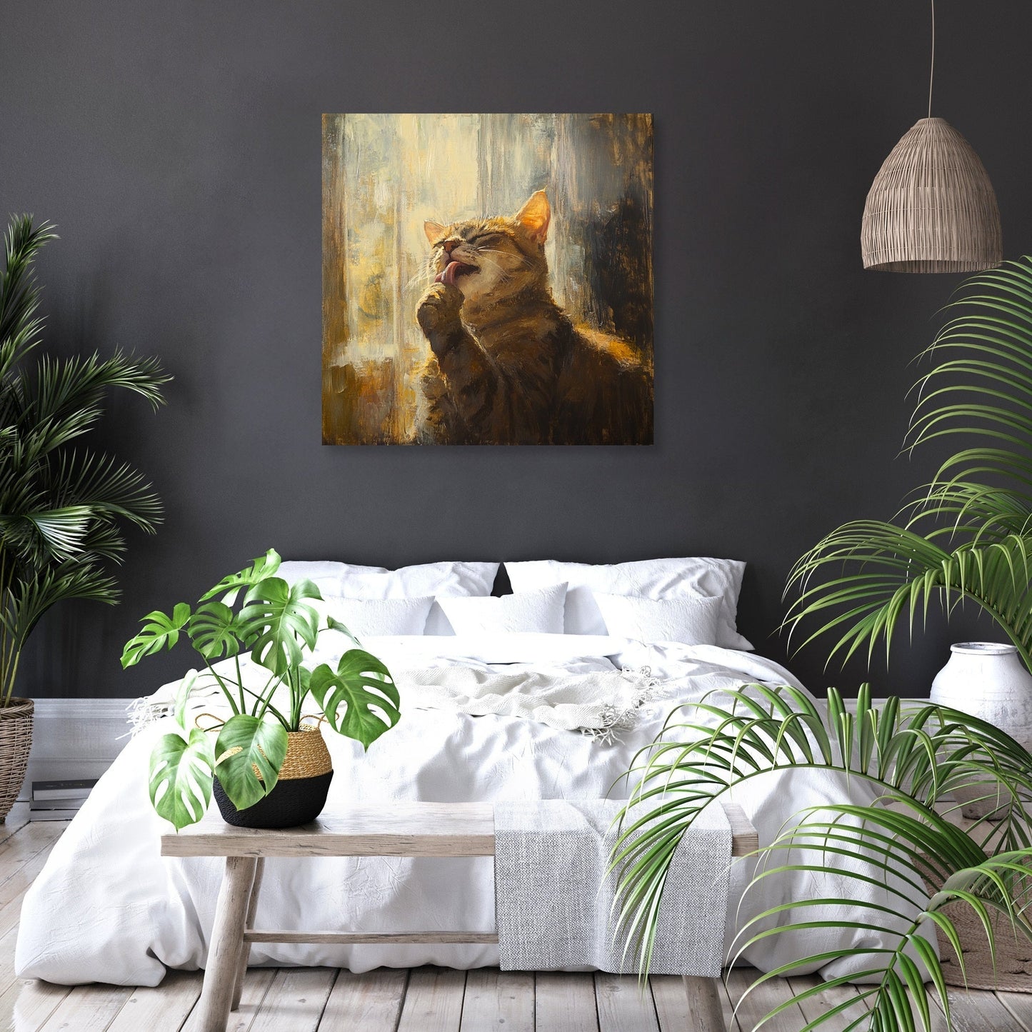 Paw-licking Cat Canvas