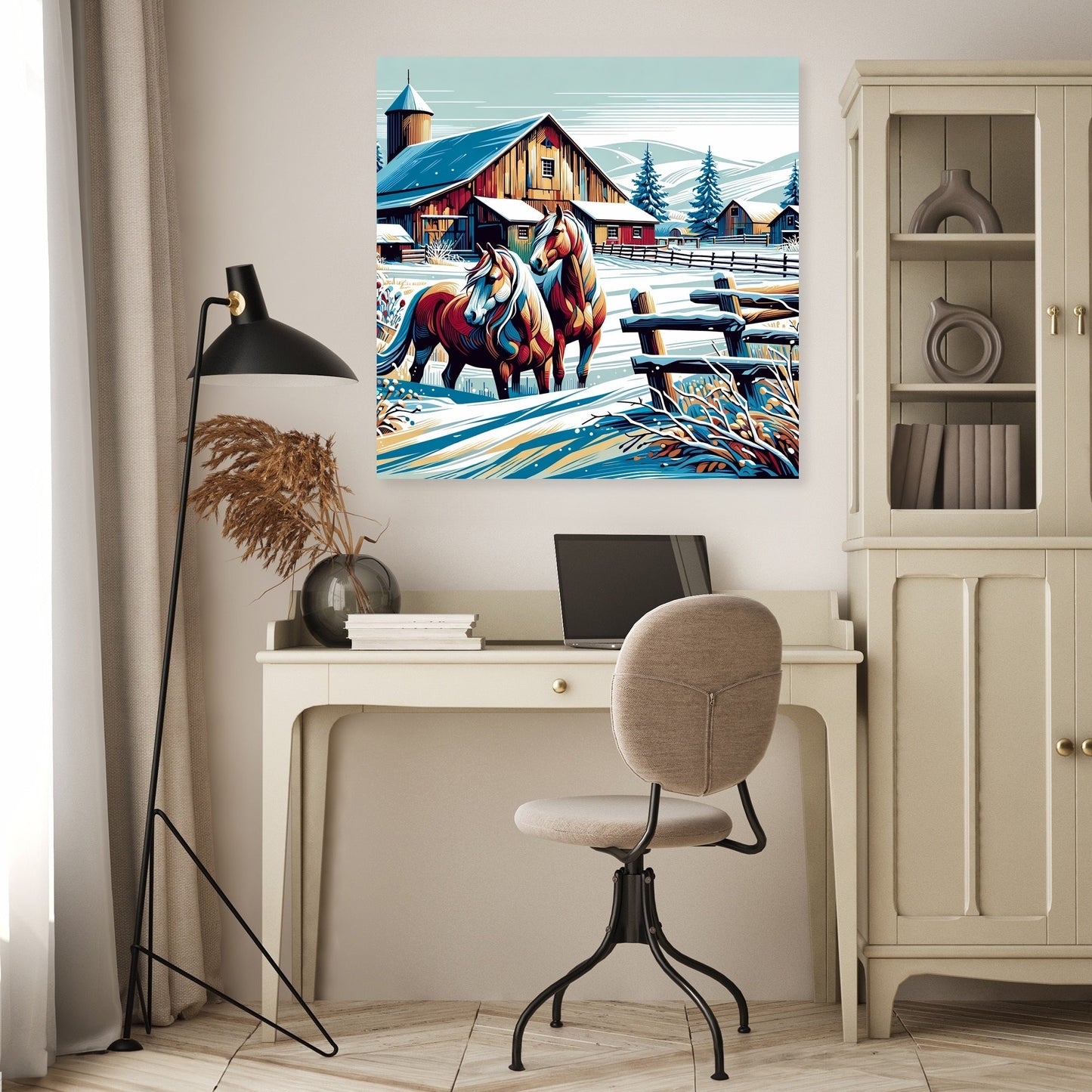 Whimsical Winter Farm Canvas