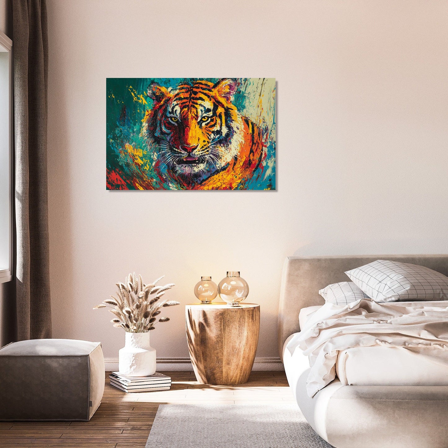Fierce Tiger on Green Canvas