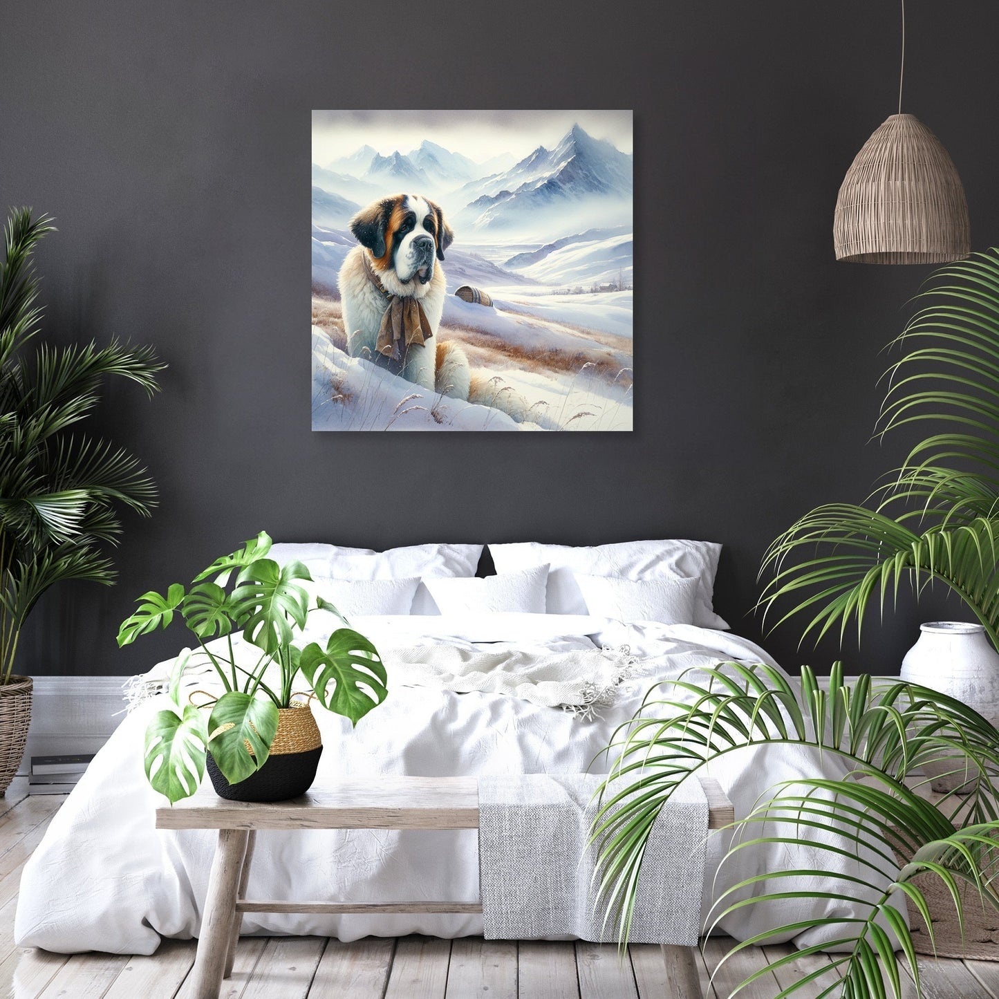 Solitary Saint Bernard Snowscape Canvas