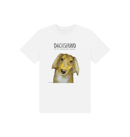 Mischievous Long Haired Hot Dog Kids' T-Shirt – Small Pup, Big Attitude!