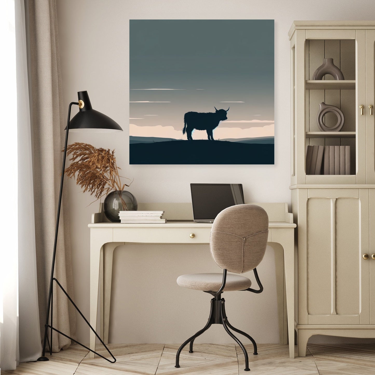 Highland Cow Dusk Silhouette Canvas