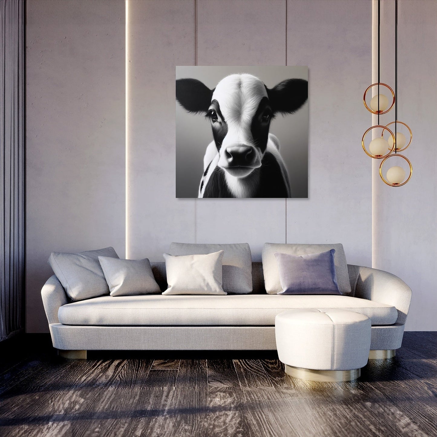 Monochromatic Serenity Cow Canvas