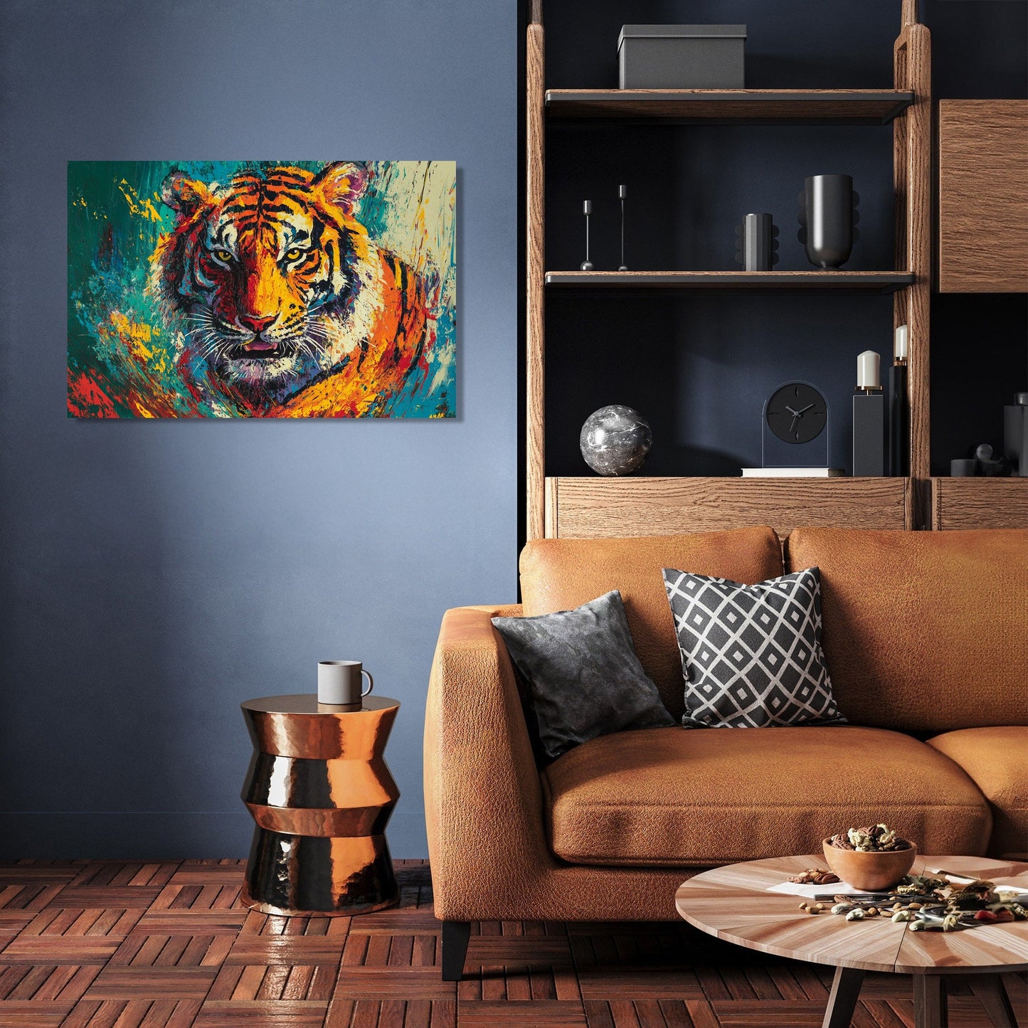 Fierce Tiger on Green Canvas