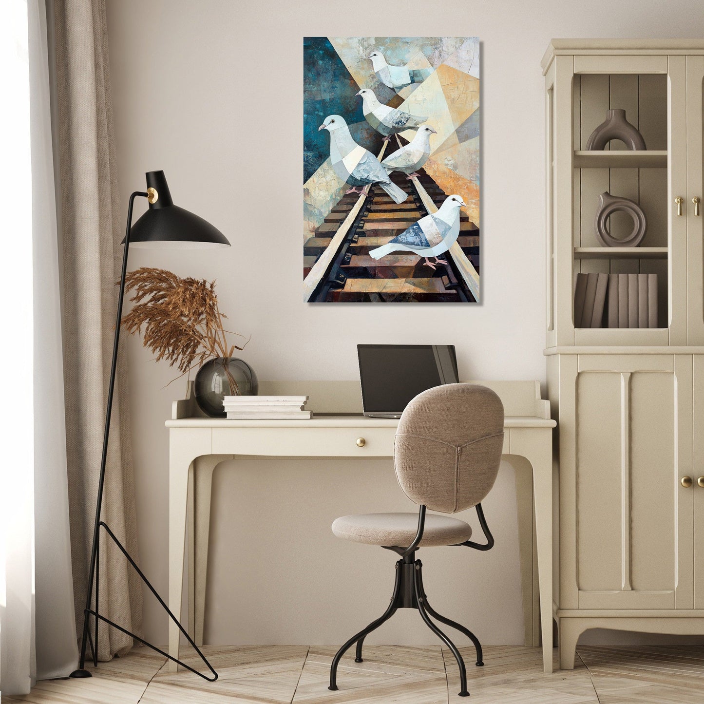 Geometric Doves Railway Canvas
