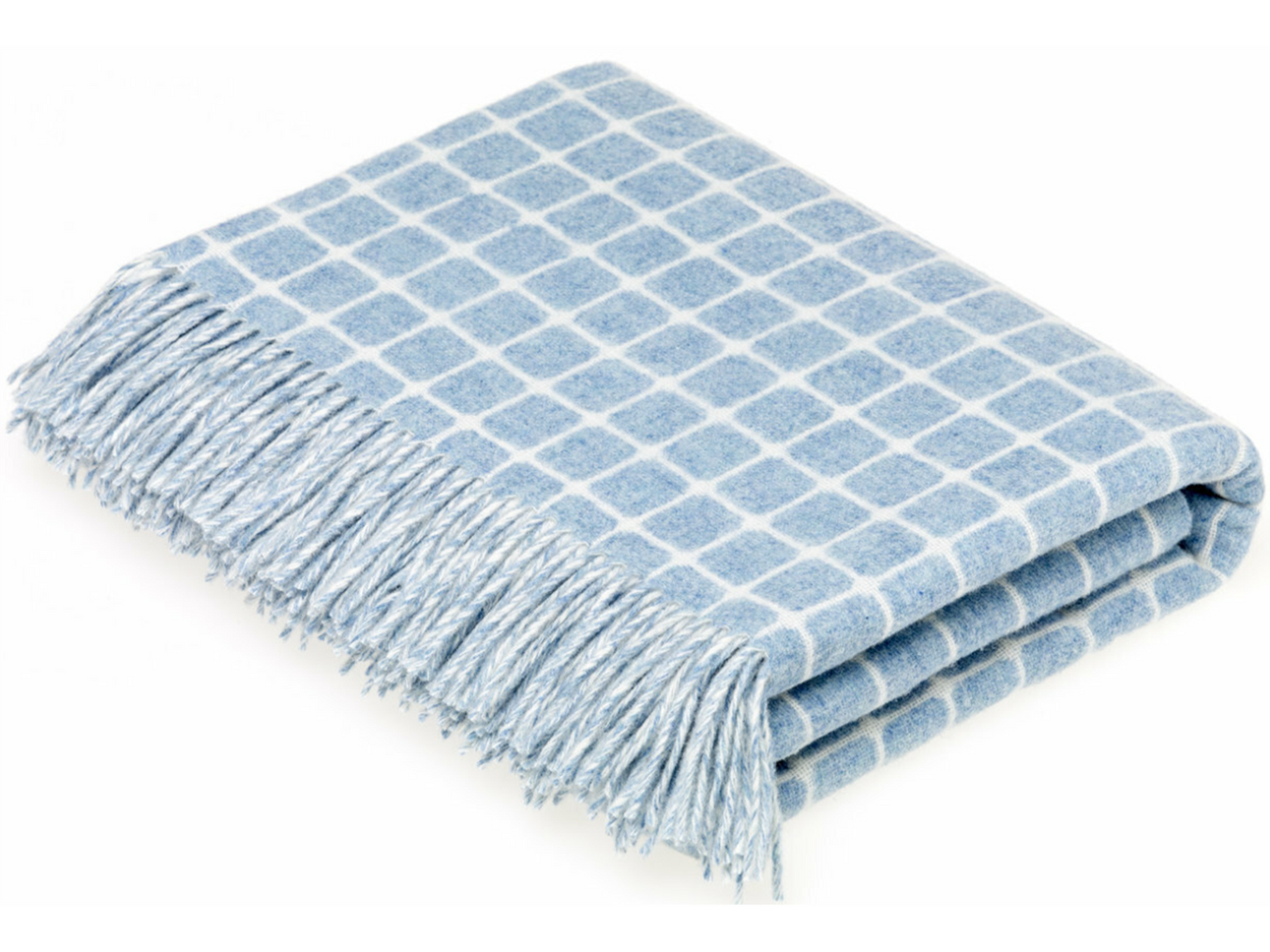 Athens Check Merino Lambswool Throw - Aqua