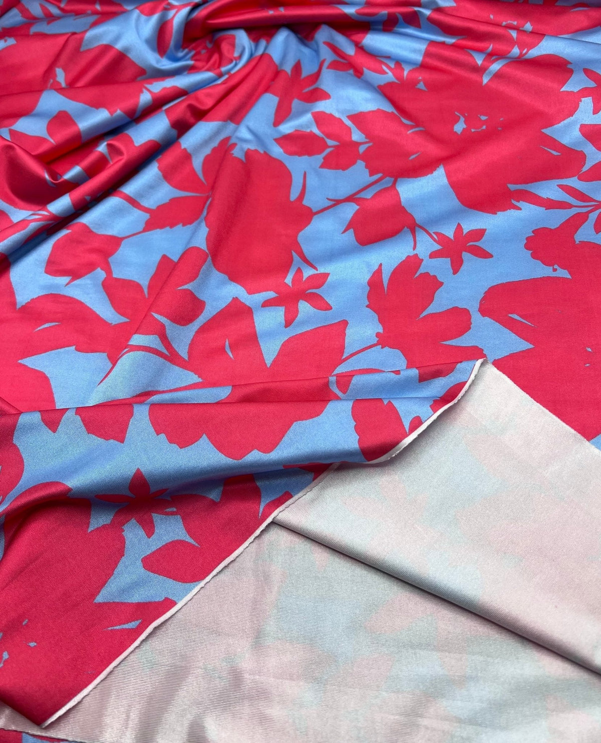 Cerise Blue Floral Print Soft Touch Stretch Fabric