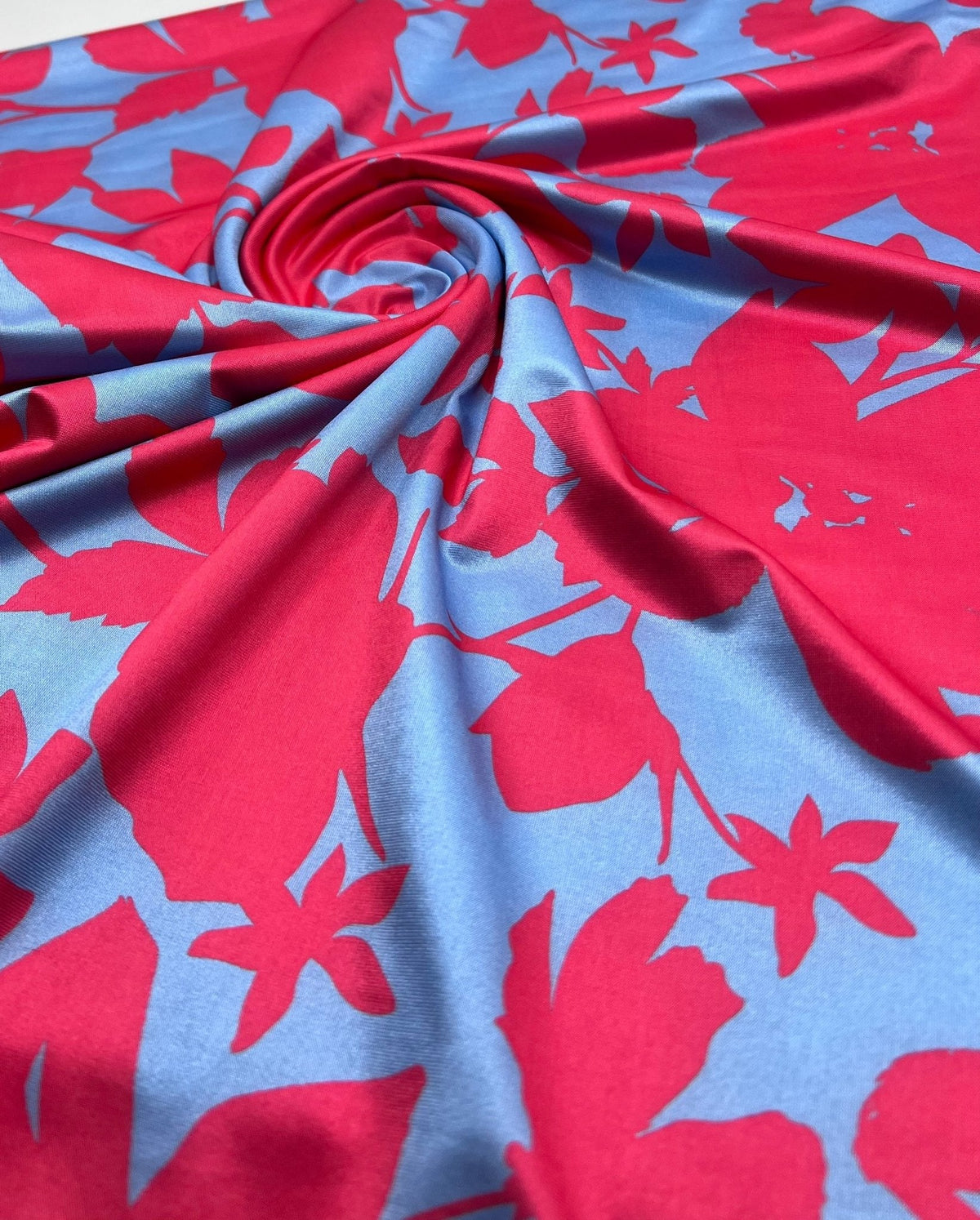 Cerise Blue Floral Print Soft Touch Stretch Fabric