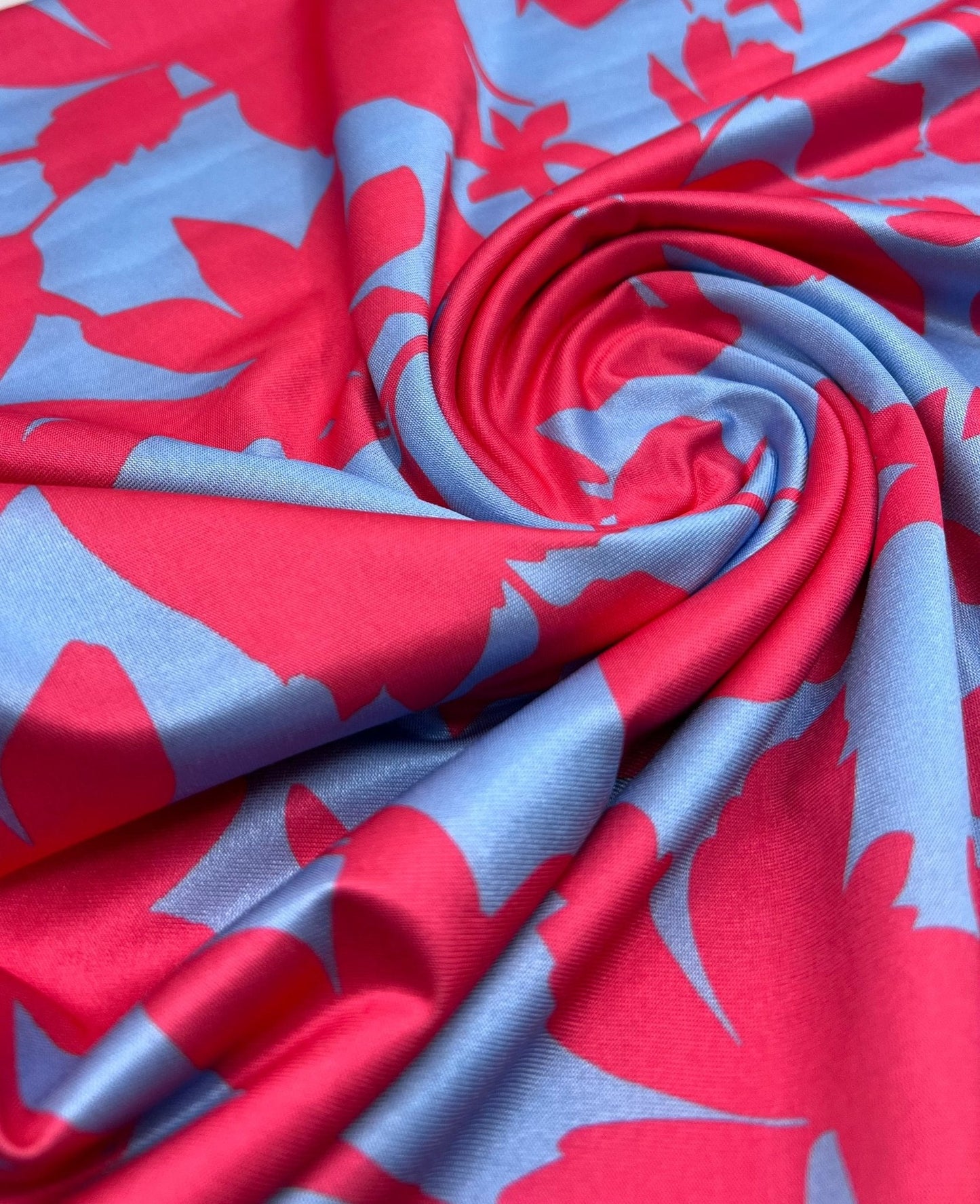 Cerise Blue Floral Print Soft Touch Stretch Fabric