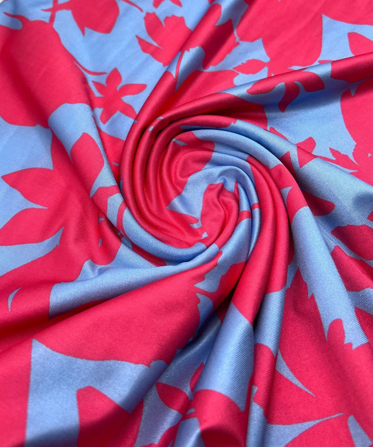 Cerise Blue Floral Print Soft Touch Stretch Fabric