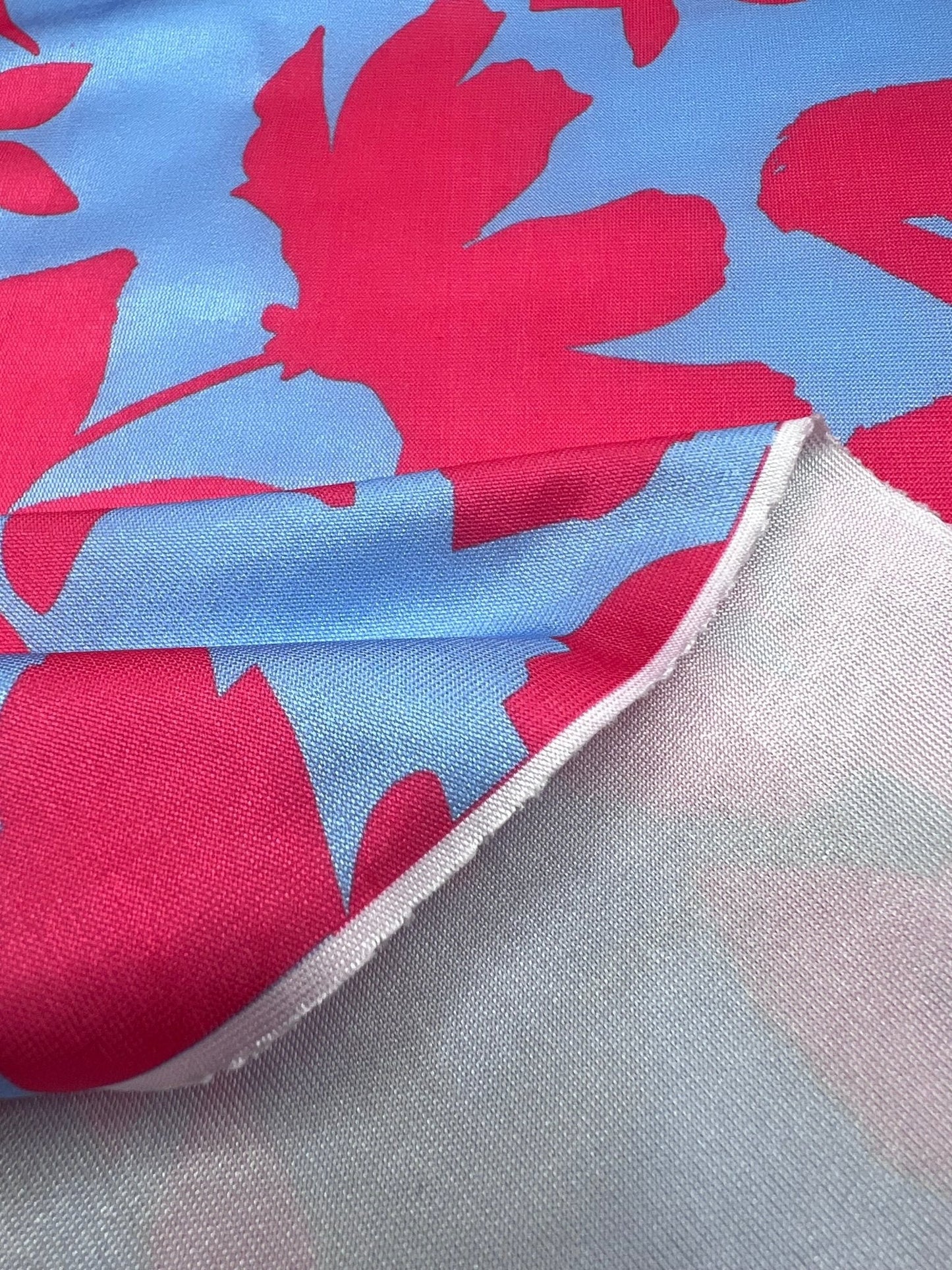 Cerise Blue Floral Print Soft Touch Stretch Fabric