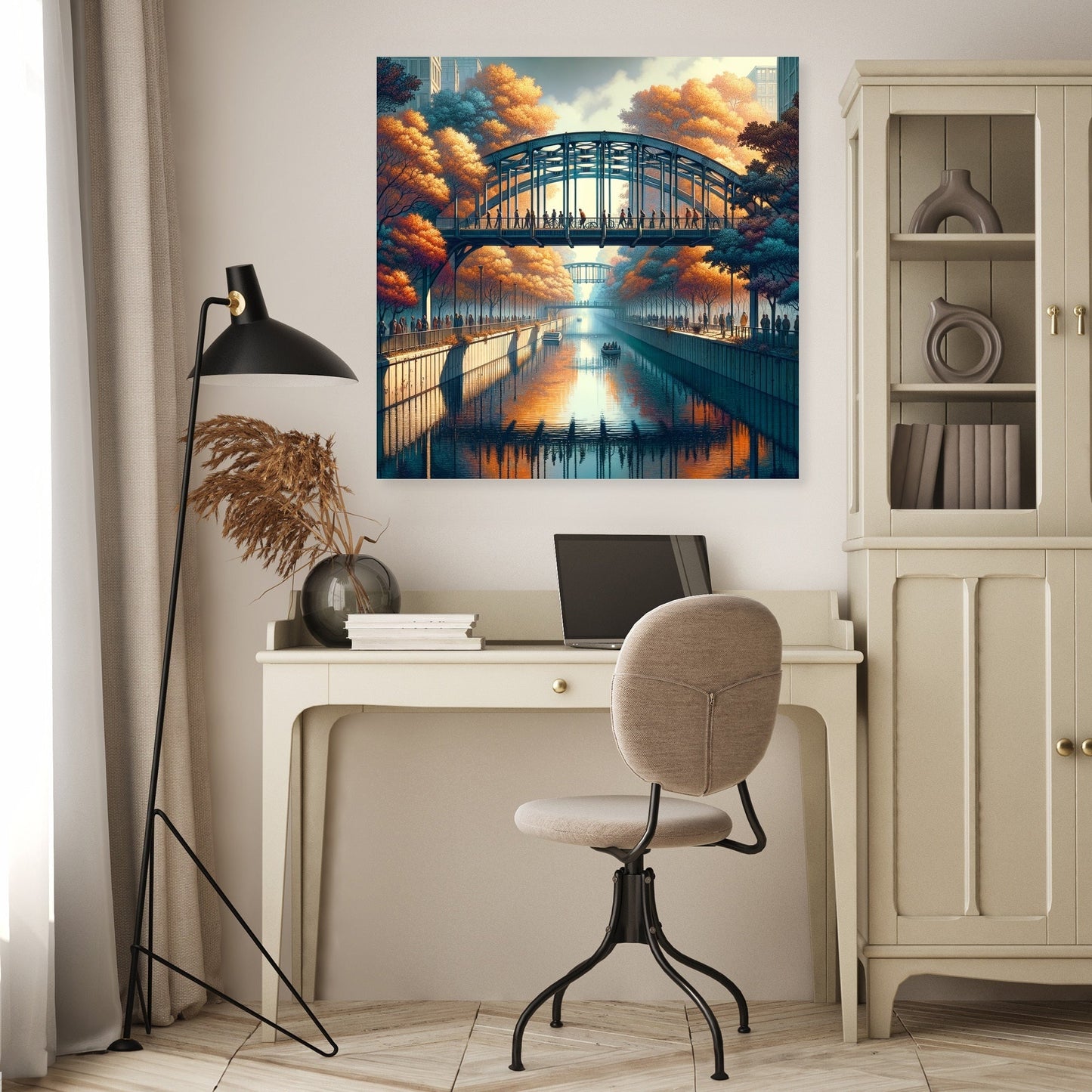 Autumn Urban Bridge Canvas