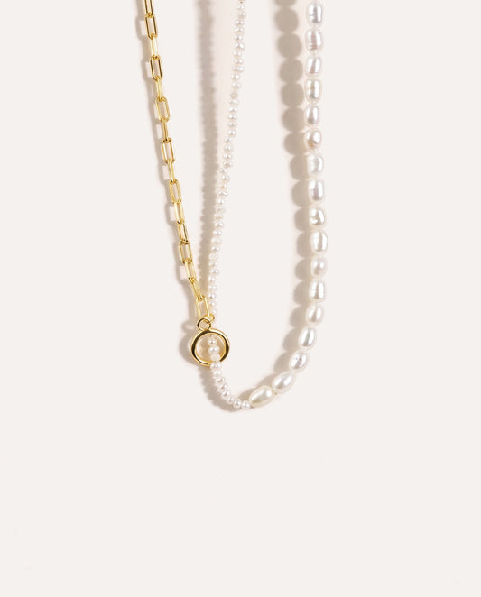 Chain Link Pearl Necklace