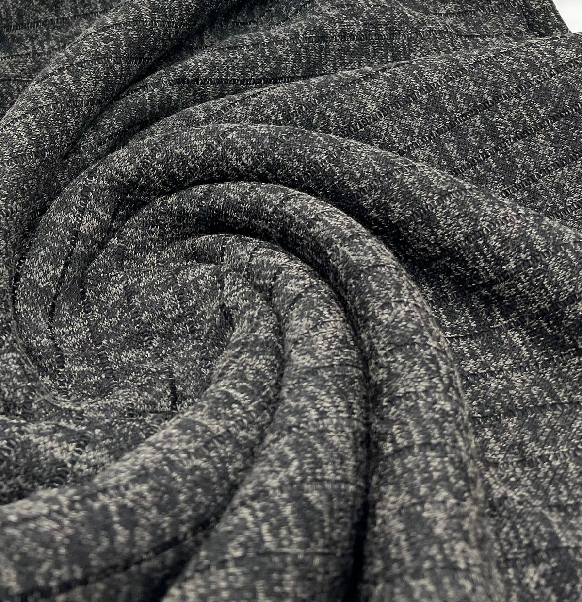 Charcoal Black Mix Wide Cosy Rib Stretch Fabric