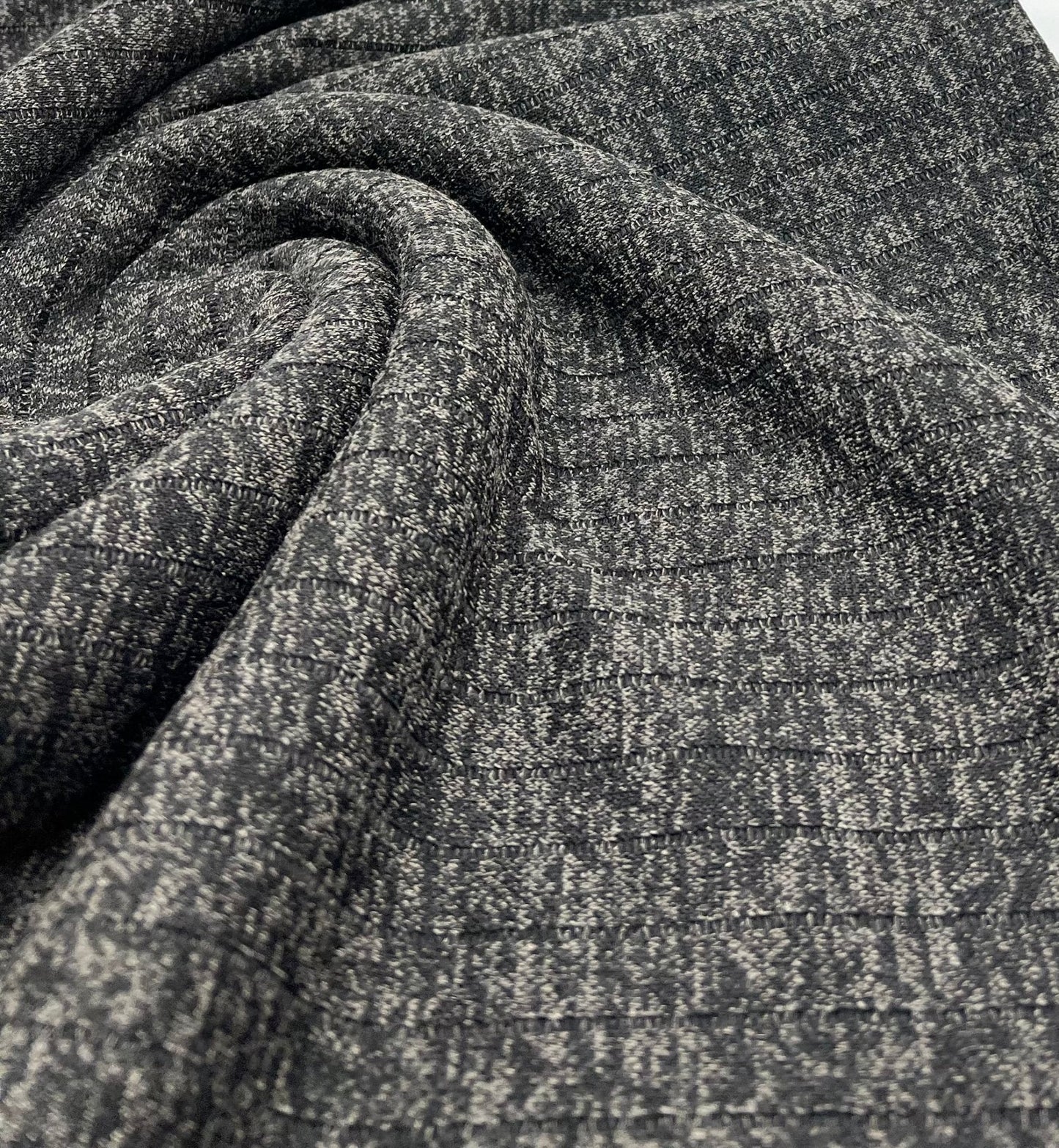 Charcoal Black Mix Wide Cosy Rib Stretch Fabric
