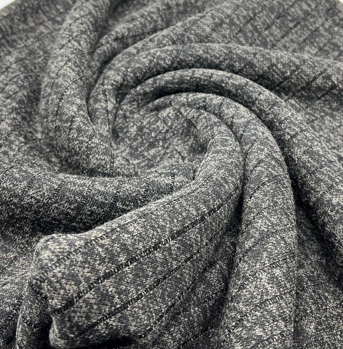Charcoal Black Mix Wide Cosy Rib Stretch Fabric