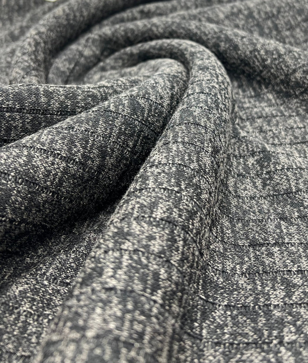 Charcoal Black Mix Wide Cosy Rib Stretch Fabric
