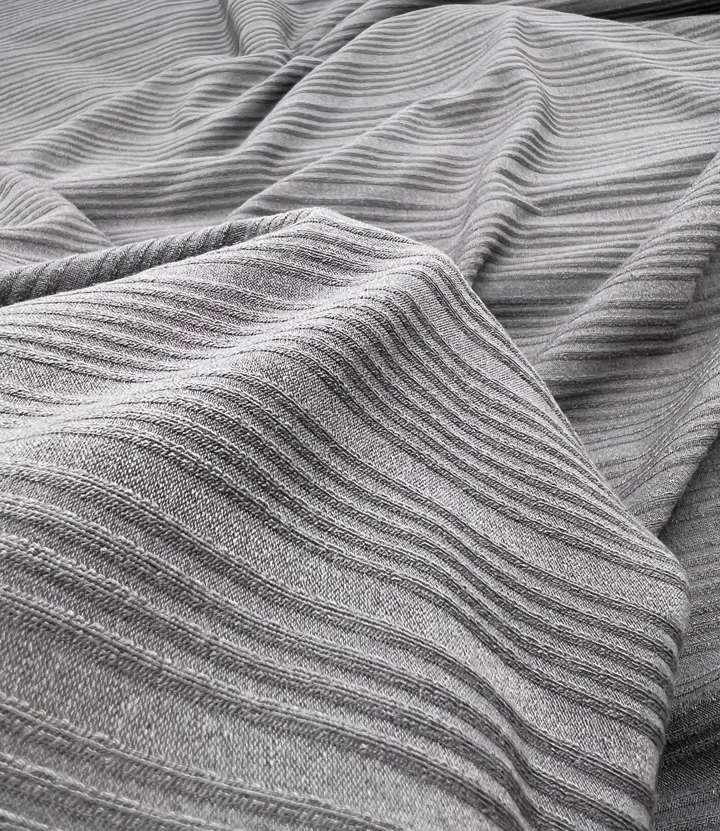 Charcoal Grey Stripe Rib Stretch Fabric