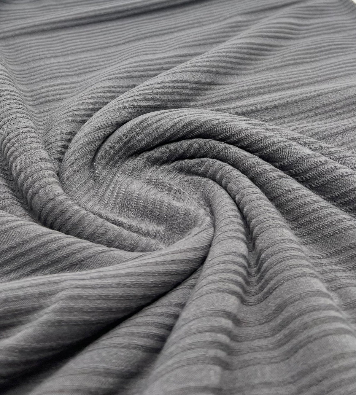 Charcoal Grey Stripe Rib Stretch Fabric