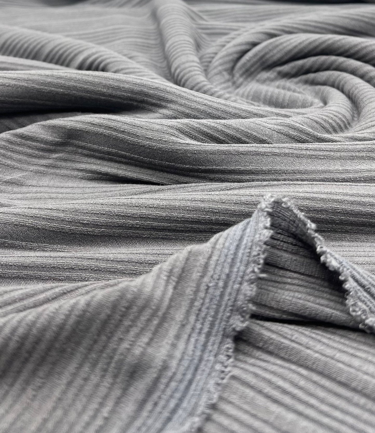 Charcoal Grey Stripe Rib Stretch Fabric