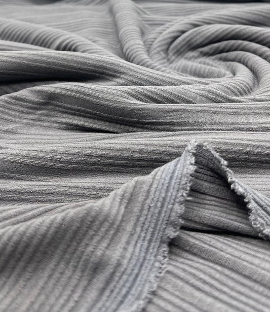 Charcoal Grey Stripe Rib Stretch Fabric