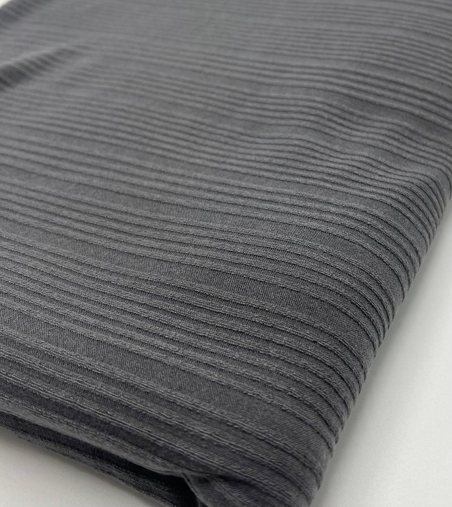 Charcoal Grey Stripe Rib Stretch Fabric