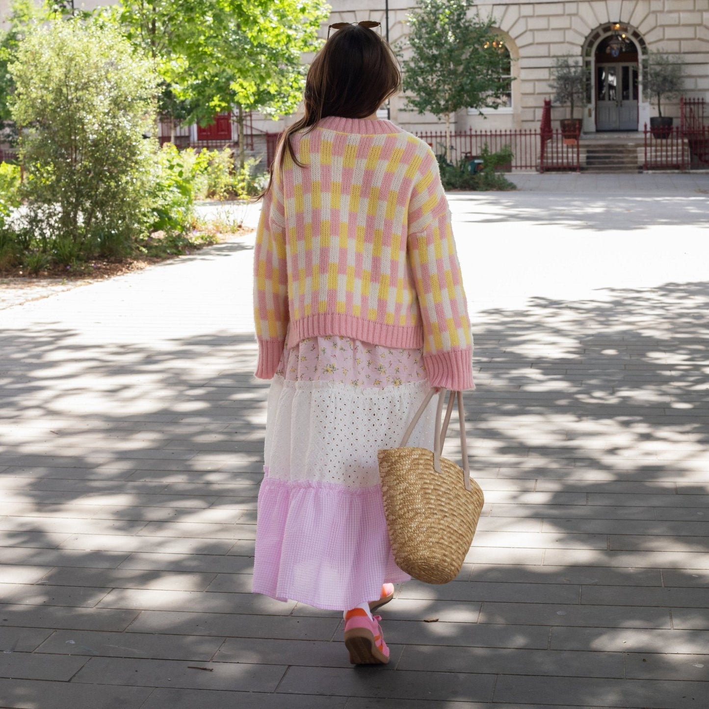 Charlotte Geometric Pattern Wide Sleeve Knit Jumper - Pink