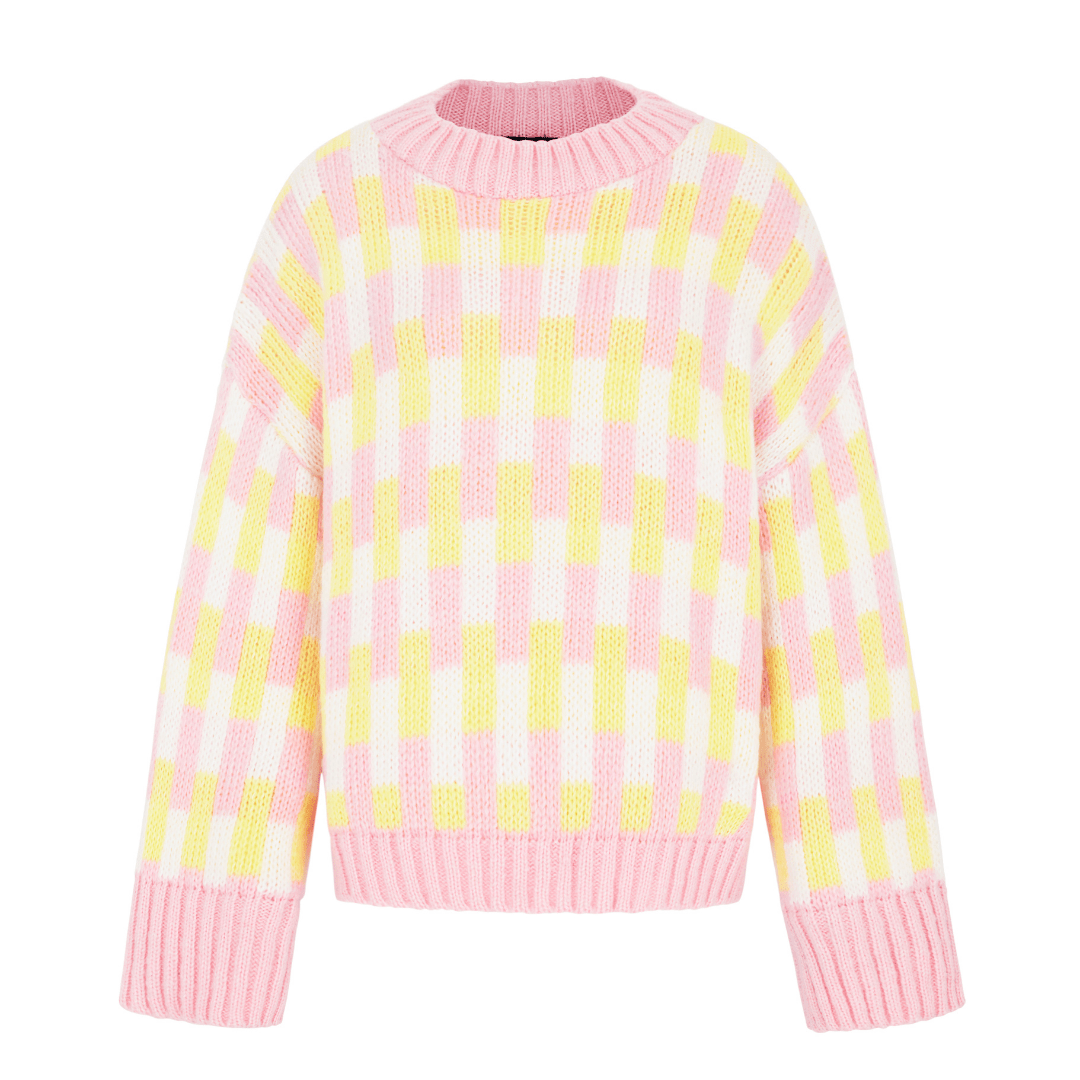Charlotte Geometric Pattern Wide Sleeve Knit Jumper - Pink