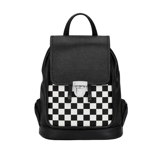 Soft Leather Backpack - Black & White Checkerboard