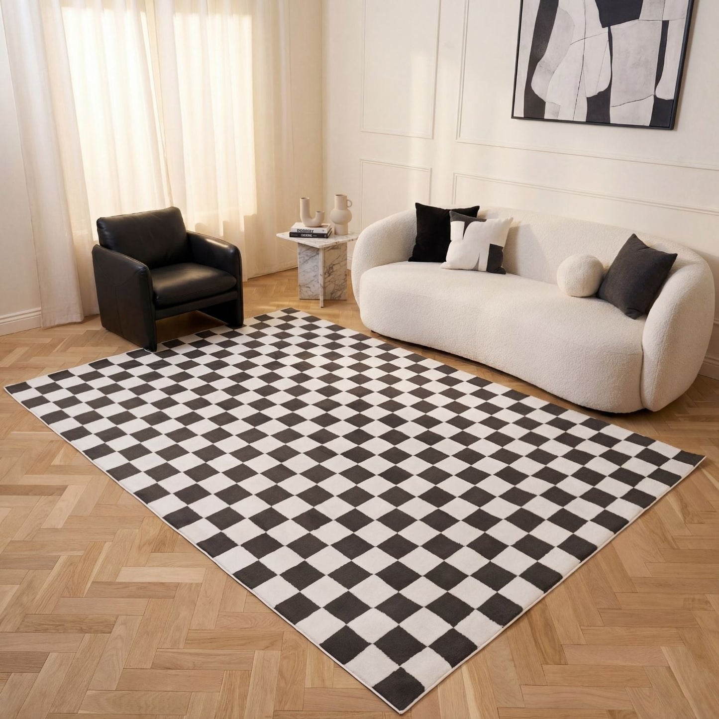 Loft Checkerboard Dark Grey Rug