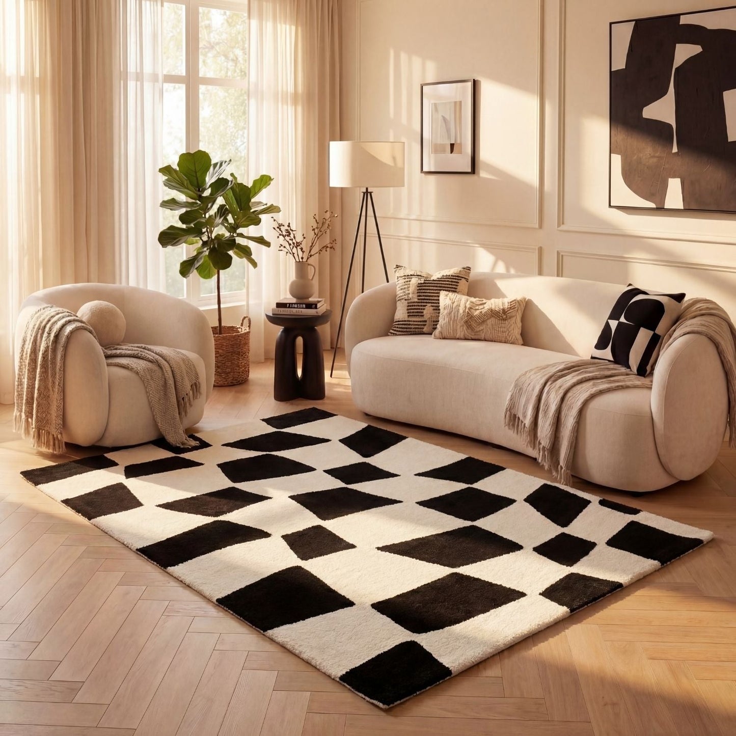 Joli Checkered Black & White Rug