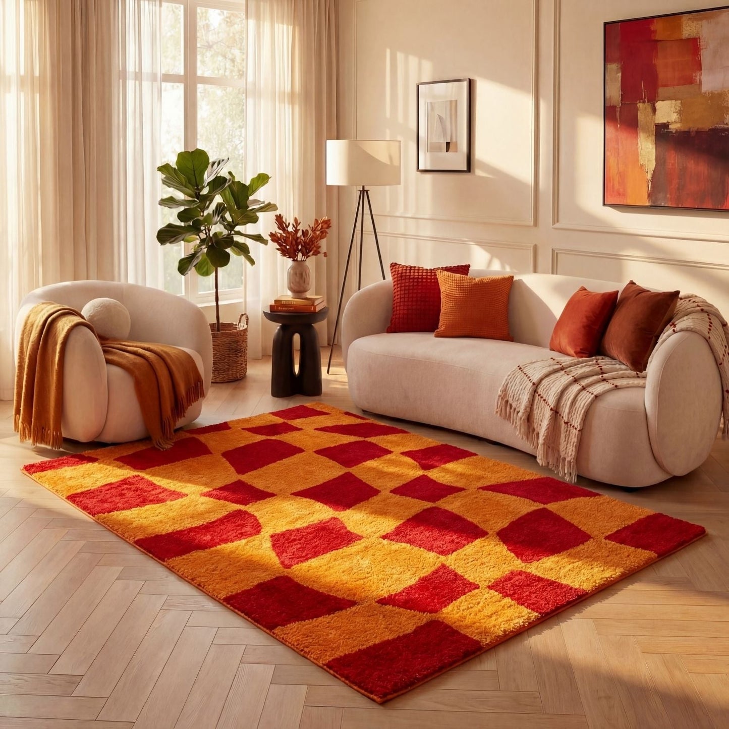 Joli Checkered Red & Orange Rug