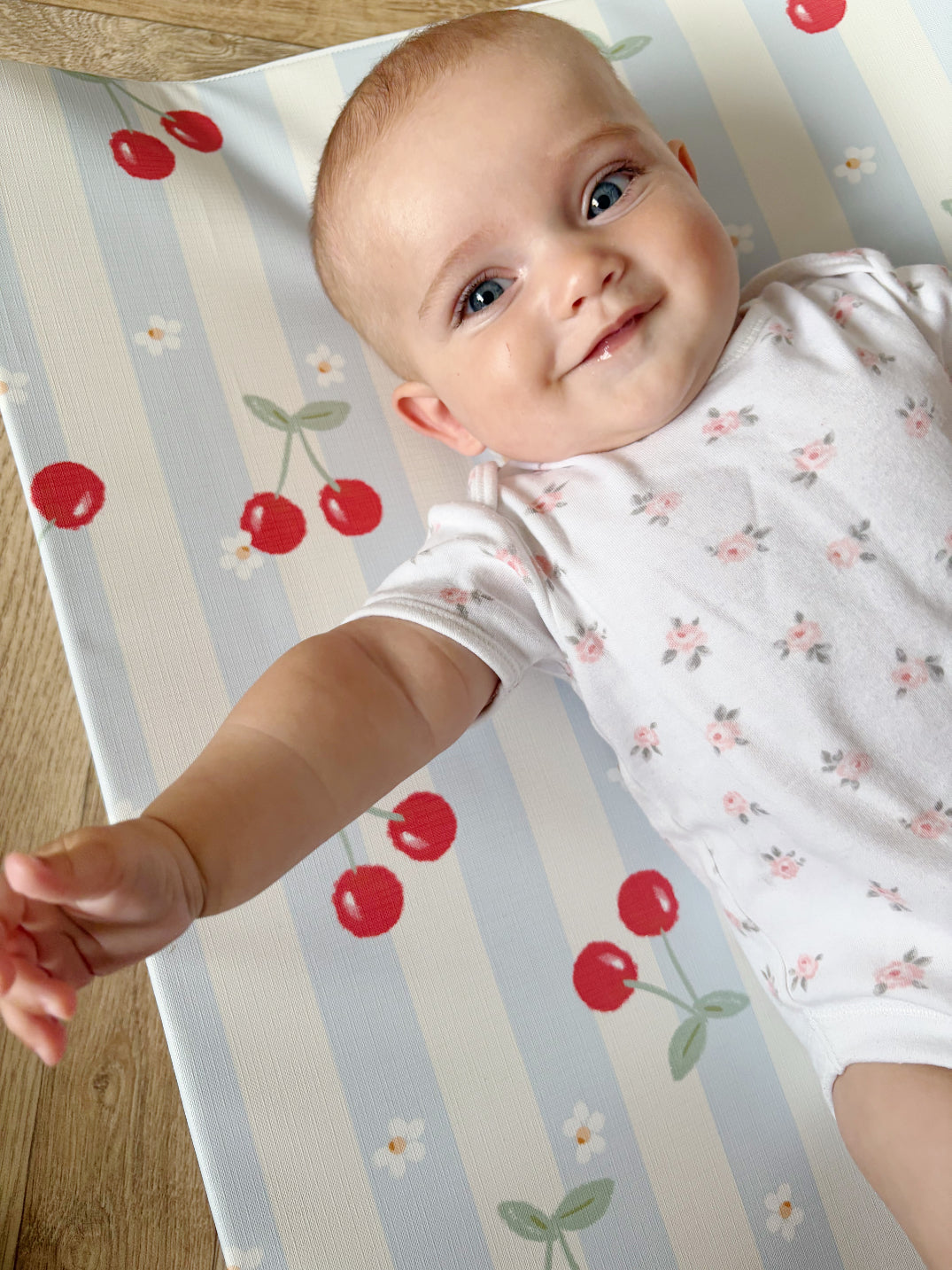 Anti-Roll Wedge Baby Changing Mat - Cherry Stripe
