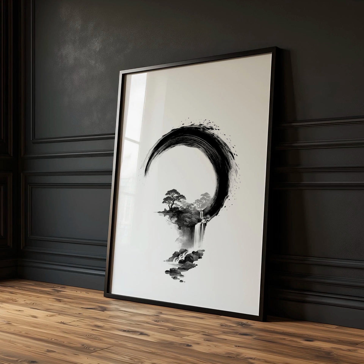 Cherry Blossom Painting Japandi Enso Circle Ink Art | Set of 3