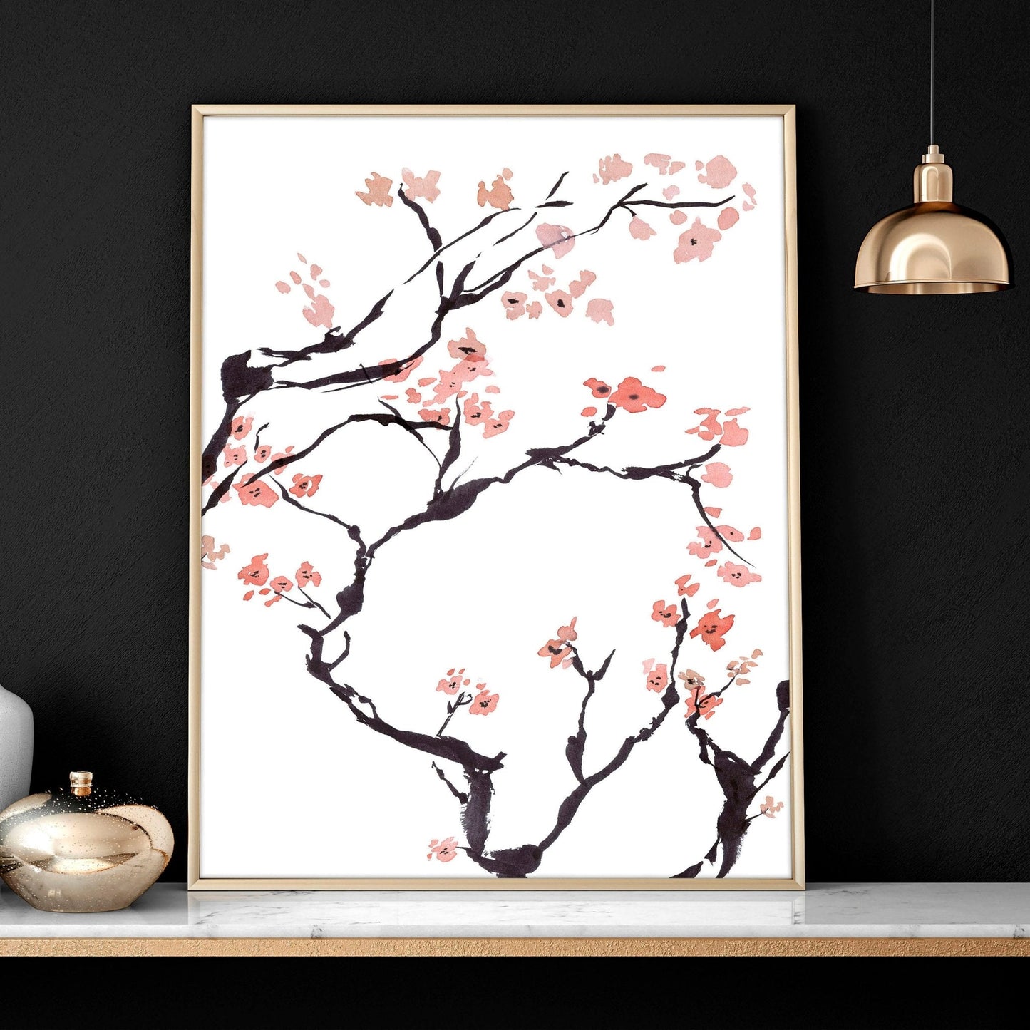 Cherry blossom wall art for home office | Set of 2 wall art prints