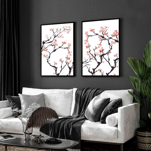 Cherry blossoms wall art | Set of 2 wall art prints