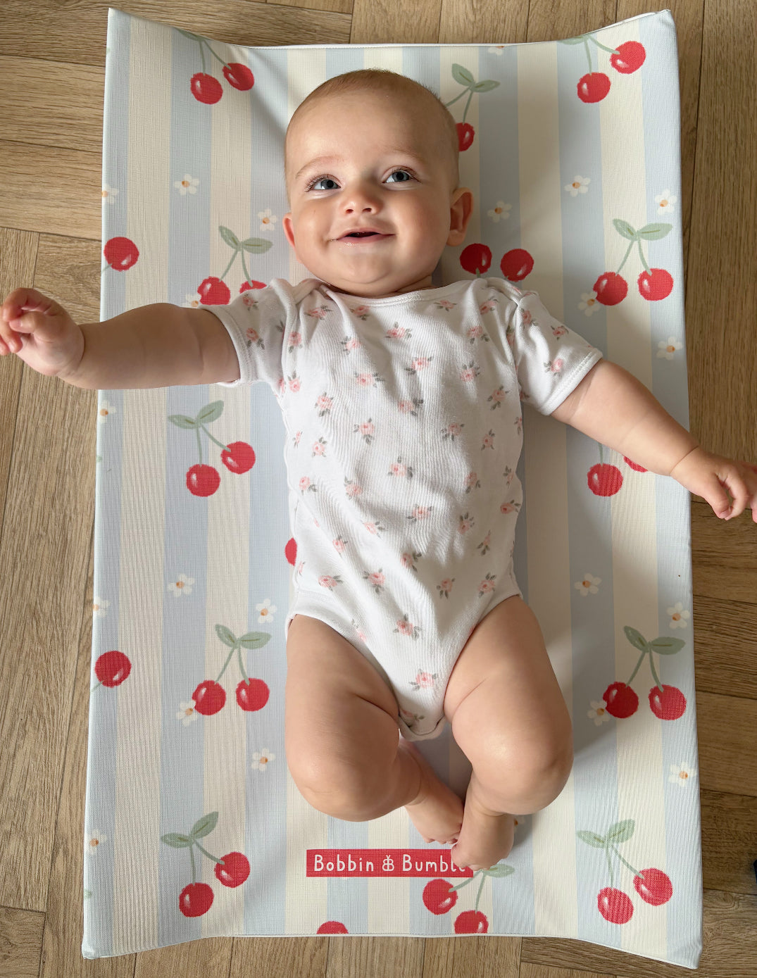 Anti-Roll Wedge Baby Changing Mat - Cherry Stripe