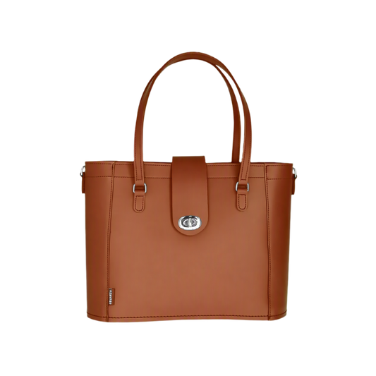 Leather Mini Twist Lock Shopper Bag - Chestnut