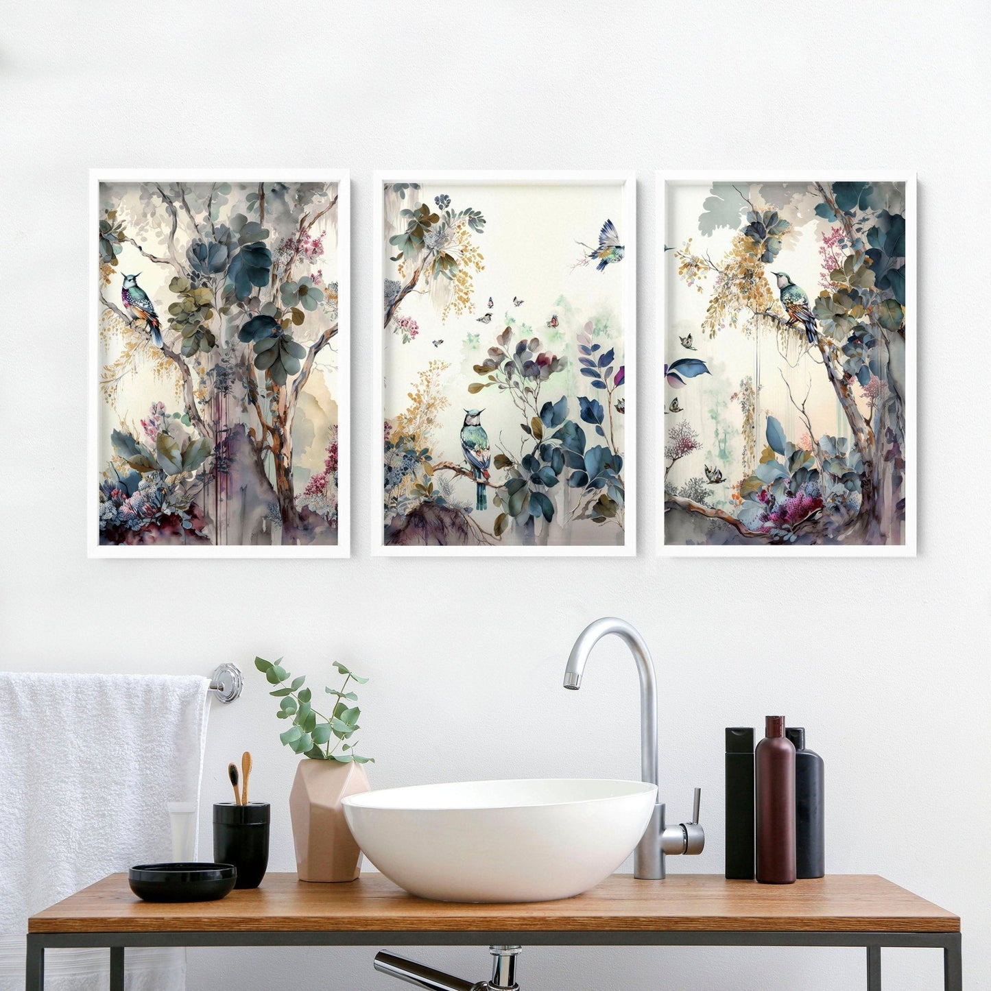 Bathroom prints in uk | set of 3 Chinoiserie wall prints