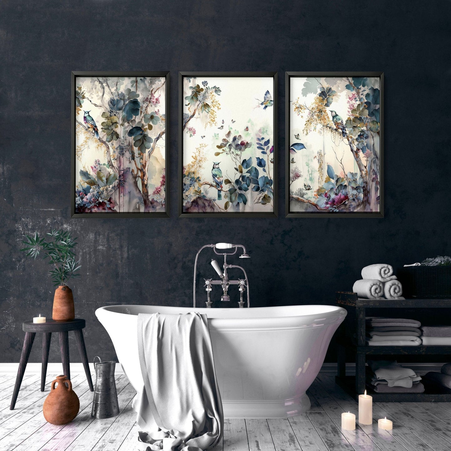 Bathroom prints in uk | set of 3 Chinoiserie wall prints