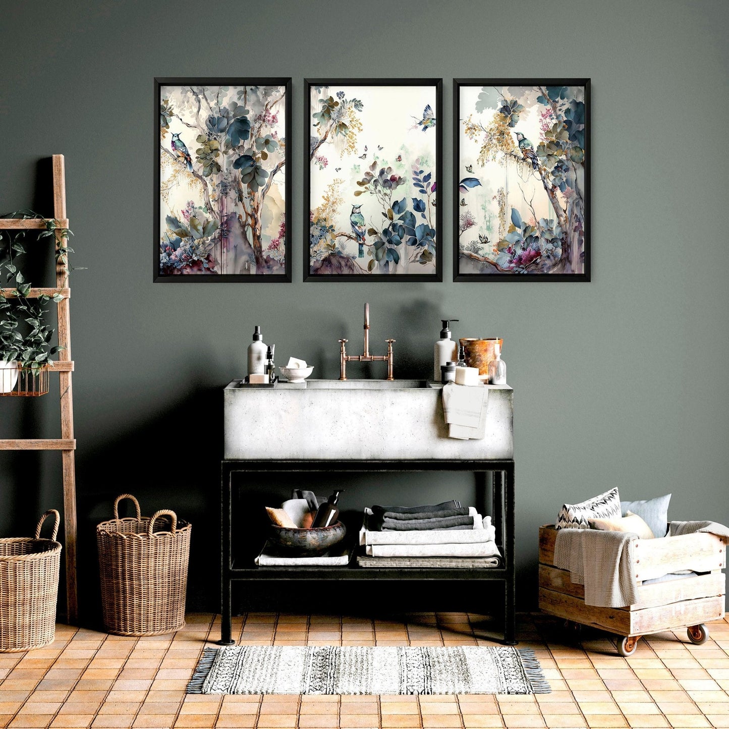 Bathroom prints in uk | set of 3 Chinoiserie wall prints