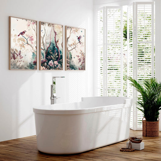 Bathroom Wall decoration | set of 3 Chinoiserie wall prints