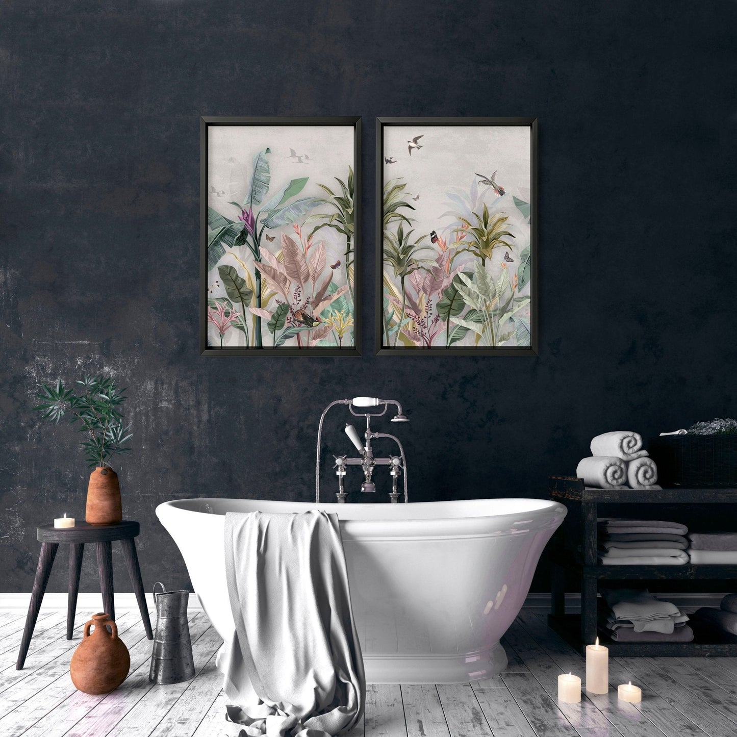 Pictures for bathroom | set of 2 Chinoiserie wall art prints